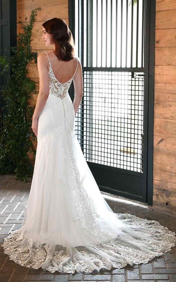 Simple Lace Fit And Flare Wedding Dress With Sheer Back by Essense of Australia - Image 2
