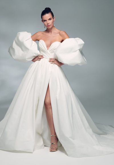 Sweetheart Neck Ball Gown Wedding Dress With Detatchable Balloon Sleeves by Lazaro