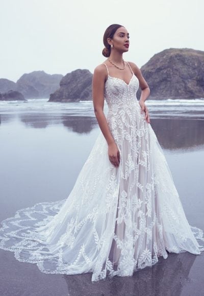 Backless Boho A-line Wedding Dress With A Scalloped Train by Maggie Sottero