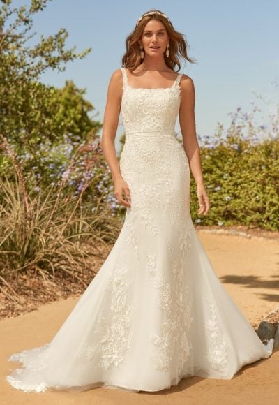 Sleeveless Fit And Flare Square Neckline Wedding Dress With Lace Appliques by Maggie Sottero