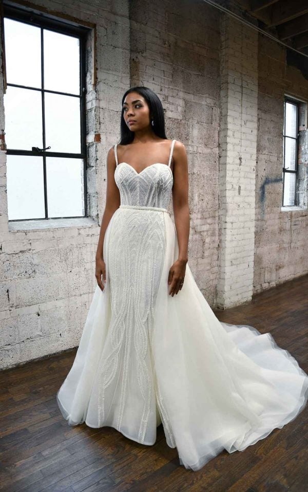 Beaded Fit And Flare Wedding Dress With Detachable Overskirt by Martina Liana - Image 1