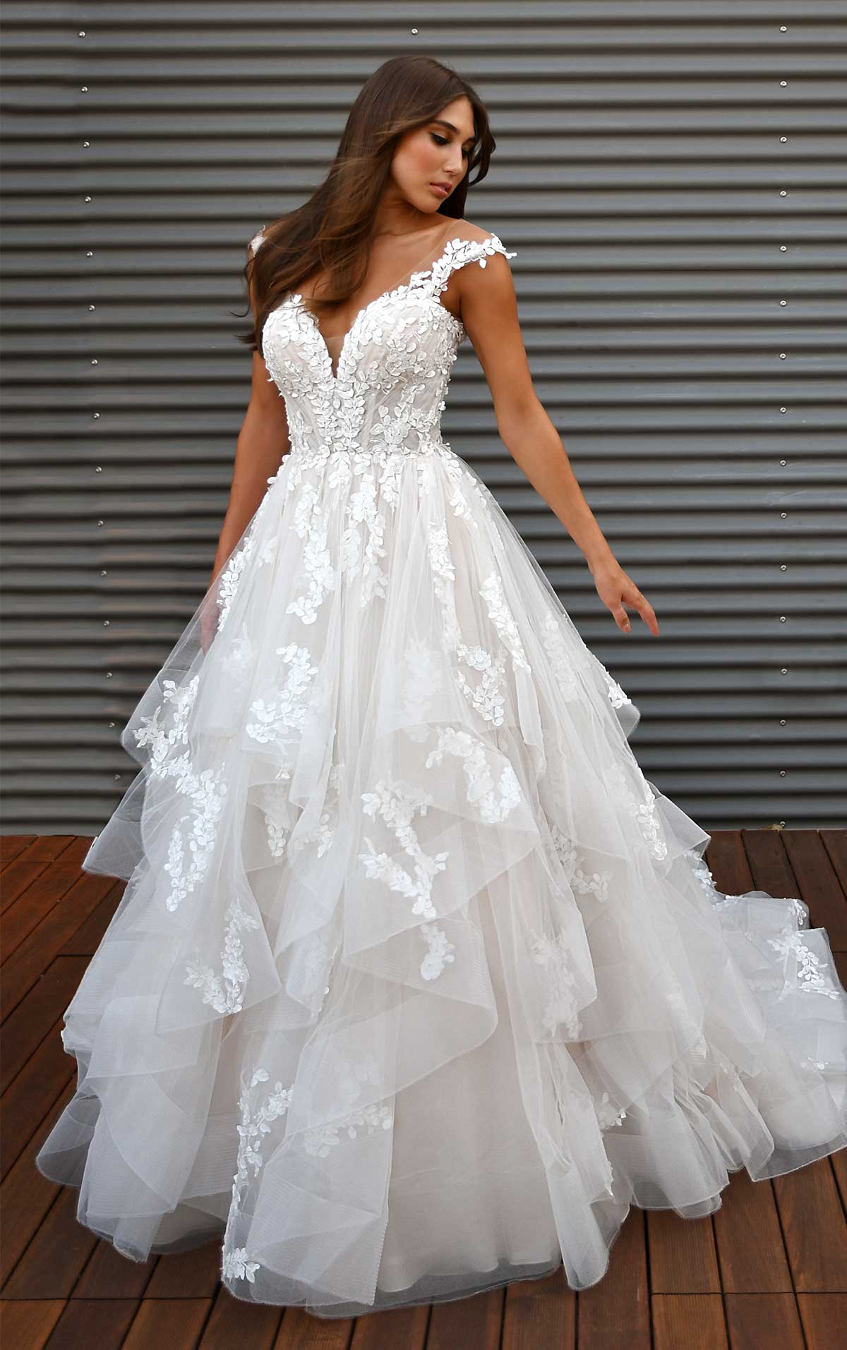 Lace Ball Gown Wedding Dress With Layered Skirt