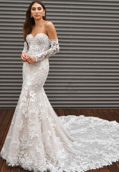 Long Sleeve Lace Fit And Flare Wedding Dress With Back Detail by Martina Liana