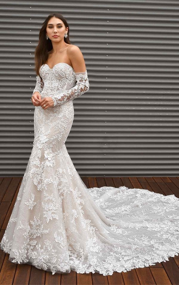 Long Sleeve Lace Fit And Flare Wedding Dress With Back Detail by Martina Liana - Image 1
