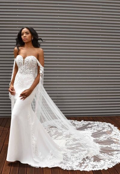Strapless Sheath Lace Wedding Dress With Detachable Train by Martina Liana