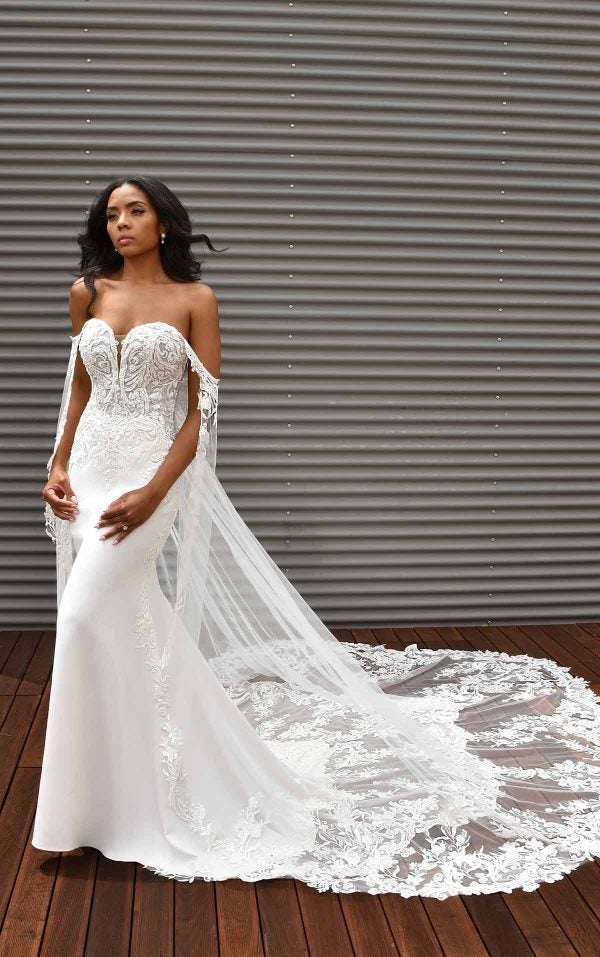 Strapless Sheath Lace Wedding Dress With Detachable Train by Martina Liana - Image 1