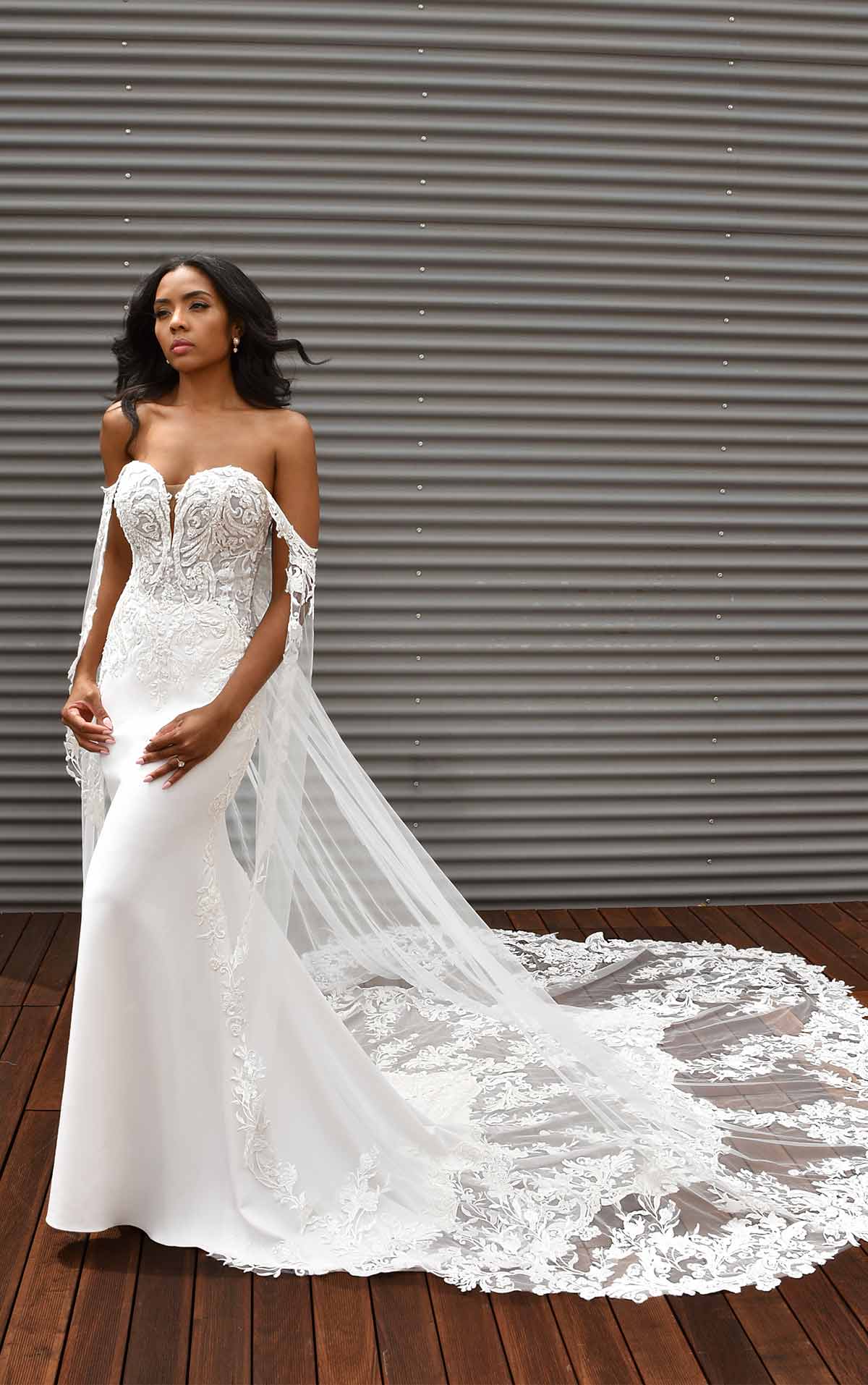 Strapless Sheath Lace Wedding Dress With Detachable Train
