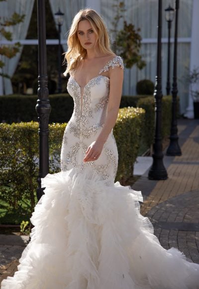 Crystal Embellished Mermaid Tulle Skirt Wedding Gown by Pnina Tornai