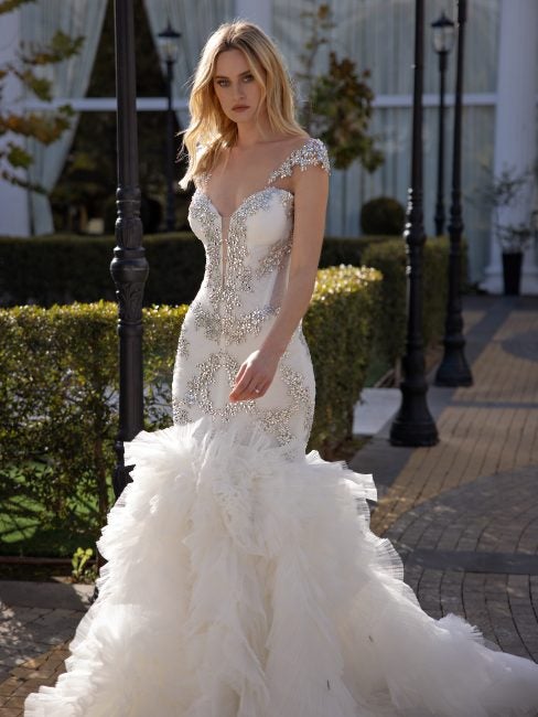 Crystal Embellished Mermaid Tulle Skirt Wedding Gown | Kleinfeld Bridal