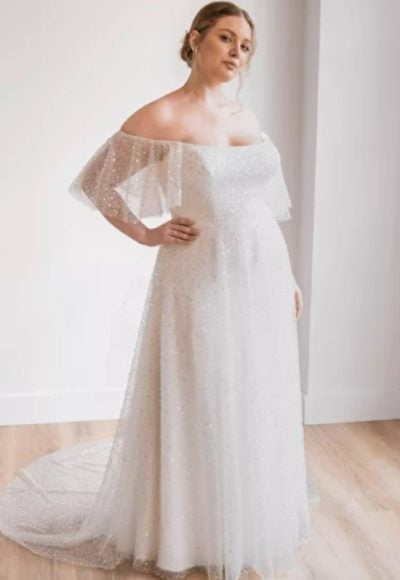 Scoop Neck A-line Wedding Dress With All Over Irridescent Pearls And Beads by Rebecca Schoneveld