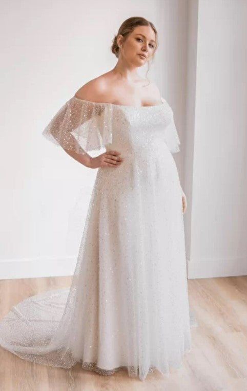 Scoop Neck A-line Wedding Dress With All Over Irridescent Pearls And Beads by Rebecca Schoneveld - Image 1