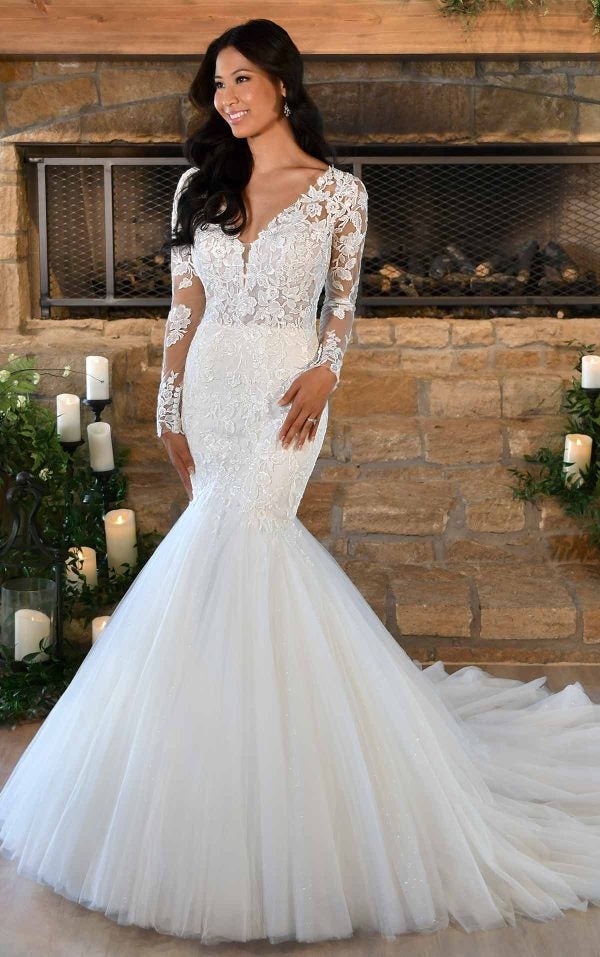 Long Sleeve Lace Fit And Flare Wedding Dress With Long Train by Stella York - Image 1