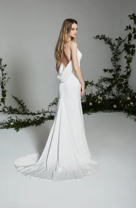 Bateau Neck Fit And Flare Wedding Dress With Cowl Draped Back by Theia Bridal - Image 2