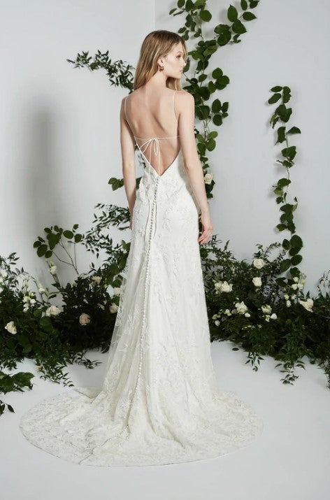 Beaded Fit And Flare Wedding Dress With Spaghetti Straps And Low Back by Theia Bridal - Image 2