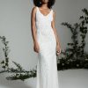 Beaded V-neck Fit And Flare Wedding Dress by Theia Bridal - Image 1