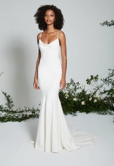 Cowl Neck Fit And Flare Wedding Dress With Low Back by Theia Bridal