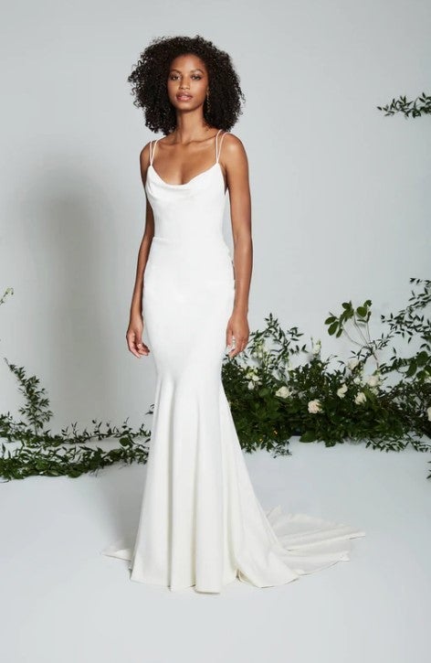 Cowl Neck Fit And Flare Wedding Dress With Low Back