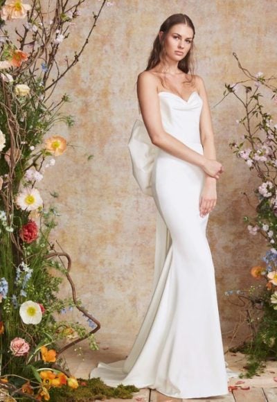 Sweet Heart Neck Fit And Flare Wedding Dress With Back Structured Bow by Theia Bridal