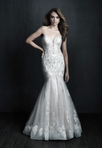 Fit And Flare Wedding Dress With Beaded Appliques by Allure Bridals
