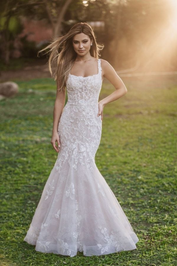 Sleeveless Square Neckline Lace Fit And Flare Wedding Dress by Allure Bridals - Image 1