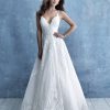 V-neck Ballgown Wedding Dress With Spaghetti Straps And Lace Appliques by Allure Bridals - Image 1