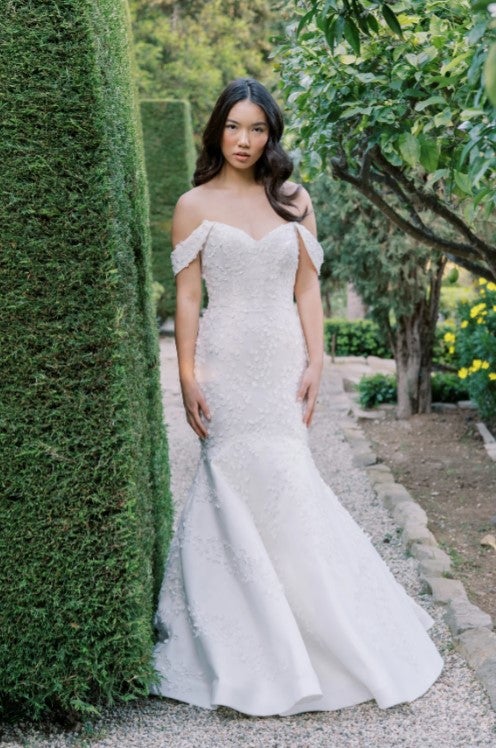 Fit And Flare Wedding Dress With 3D Embroidery And Detachable Straps by Anne Barge - Image 1