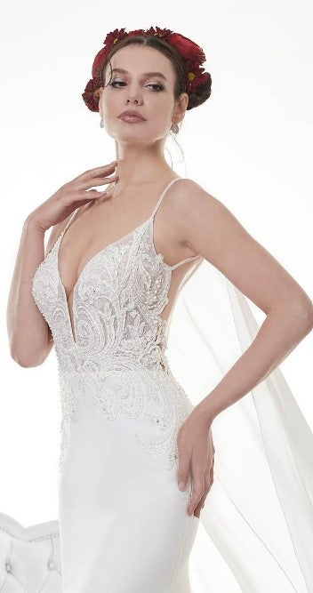 Spaghetti Strap Fit And Flare Wedding Dress With Beaded Lace Bodice by Maison Signore - Image 1