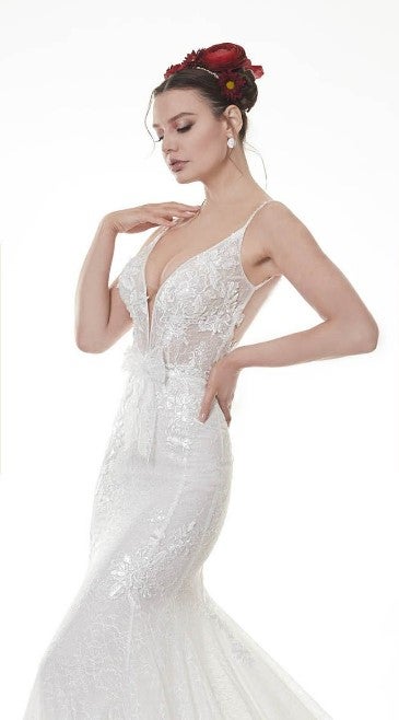 Spaghetti Strap Fit And Flare Wedding Dress With V-neck And Open Back. by Maison Signore - Image 1