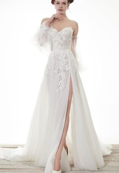 Strapless Sweetheart A-line Wedding Dress With High Slit And Detachable Sleeves by Maison Signore