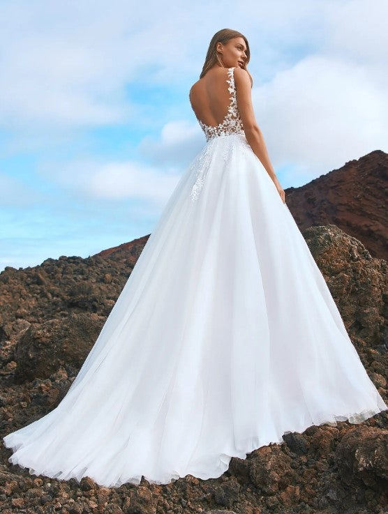 V-neck A-line Wedding Dress With Lace Bodice by Pronovias - Image 2