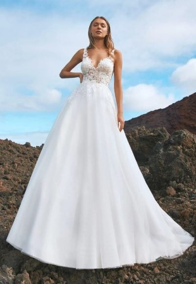 V-neck A-line Wedding Dress With Lace Bodice by Pronovias
