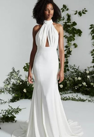 Halter Neck Sheath Wedding Dress With Open Back. by Theia Bridal