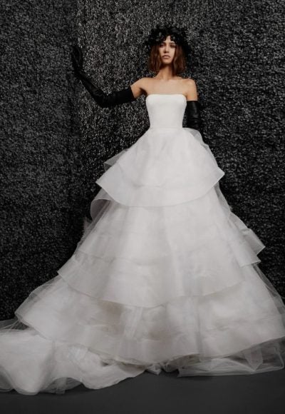 Strapless Ball Gown Wedding Dress With Tiered Tulle Skirt by Vera Wang Bride