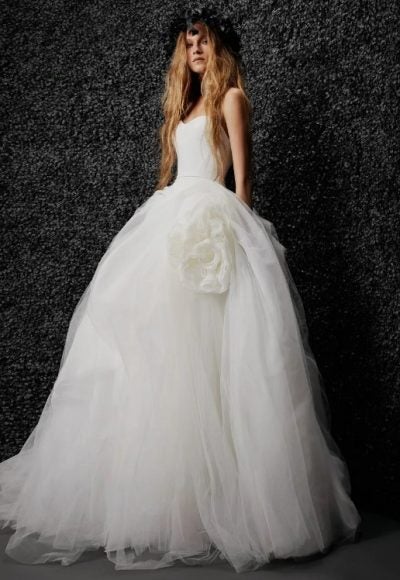 Strapless Ball Gown Wedding Dress With Tulle Skirt And Oversized Flower by Vera Wang Bride