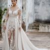 Long Sleeve Illusion Fit And Flare Wedding Dress by Allure Bridals - Image 3