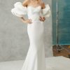 Sheath Wedding Dress with Lace Bodice and Voluminous Off the Shoulder Sleeves by Alyne by Rita Vinieris - Image 1