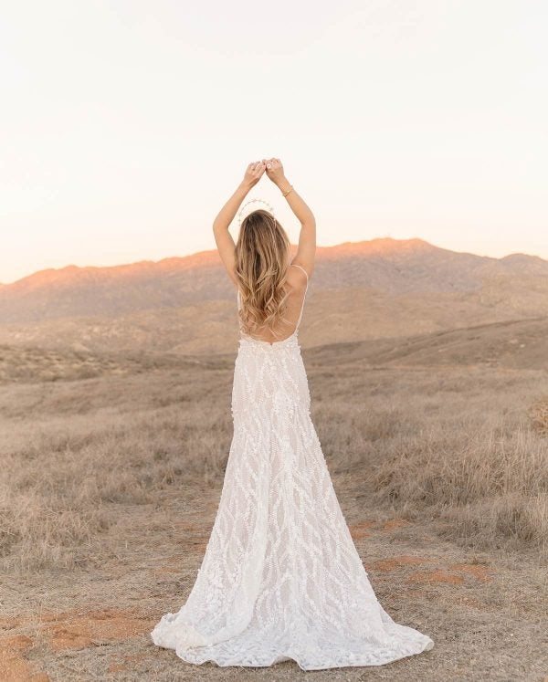 Boho Lace Fit And Flare Wedding Dress With Plunging V-neckline by All Who Wander - Image 2