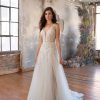 Floral Lace A-line Wedding Dress With Plunging V-neckline by All Who Wander - Image 1
