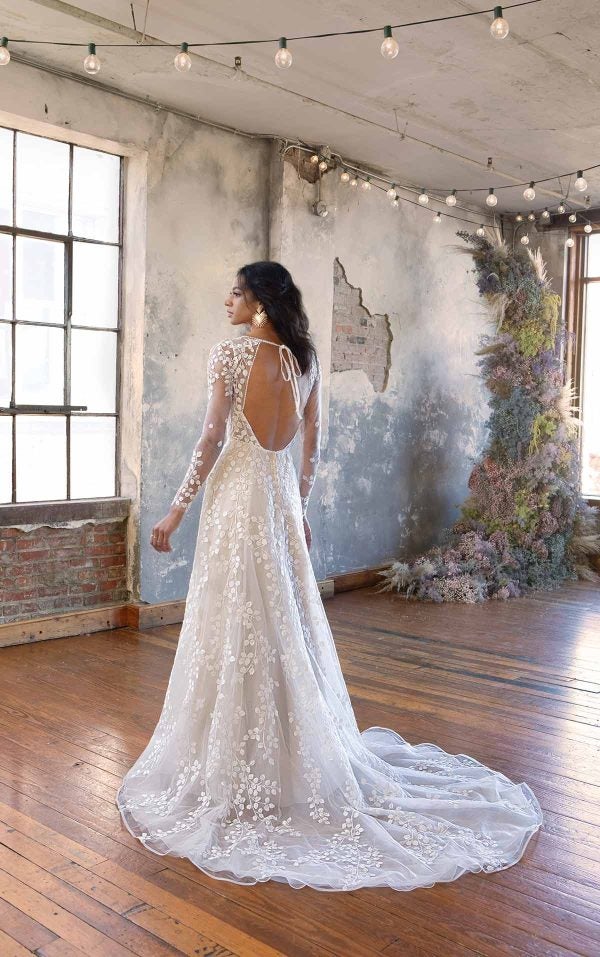 Long Sleeve A-line Wedding Dress With Floral Lace by All Who Wander - Image 2