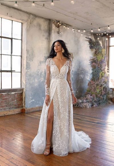 Long Sleeve A-line Wedding Dress With Floral Lace by All Who Wander