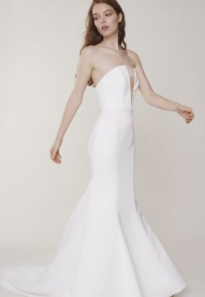 Modern Fit And Flare Wedding Dress With Deep V-neckline by Alyne by Rita Vinieris