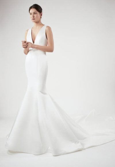 Sleeveless V-neckline Fit And Flare Wedding Dress With Low Open Back by Alyne by Rita Vinieris