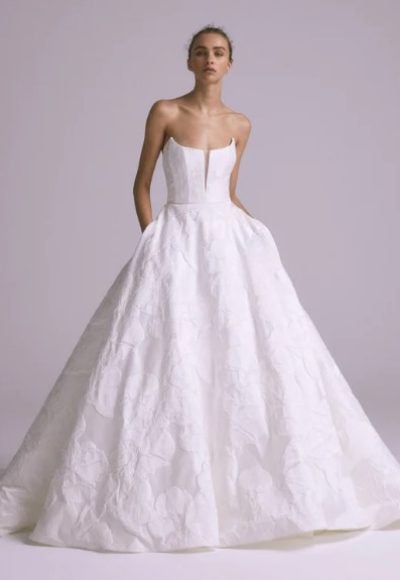 Strapless Jacquard Ball Gown Wedding Dress by Amsale