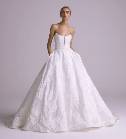 Strapless Jacquard Ball Gown Wedding Dress by Amsale - Image 1