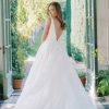 Satin V-neck Ball Gown Wedding Dress With Floral Lace Skirt by Anne Barge - Image 2