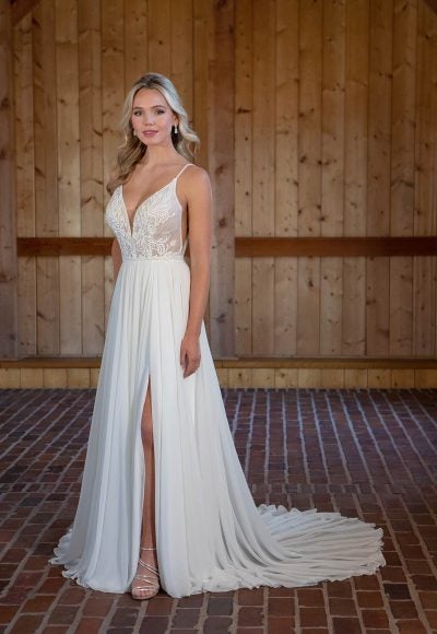 A-line Wedding Dress With Lace Bodice And Spaghetti Straps by Essense of Australia