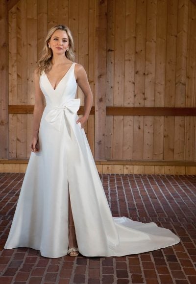 A-line Wedding Dress With V-neckline And Bow Detail by Essense of Australia
