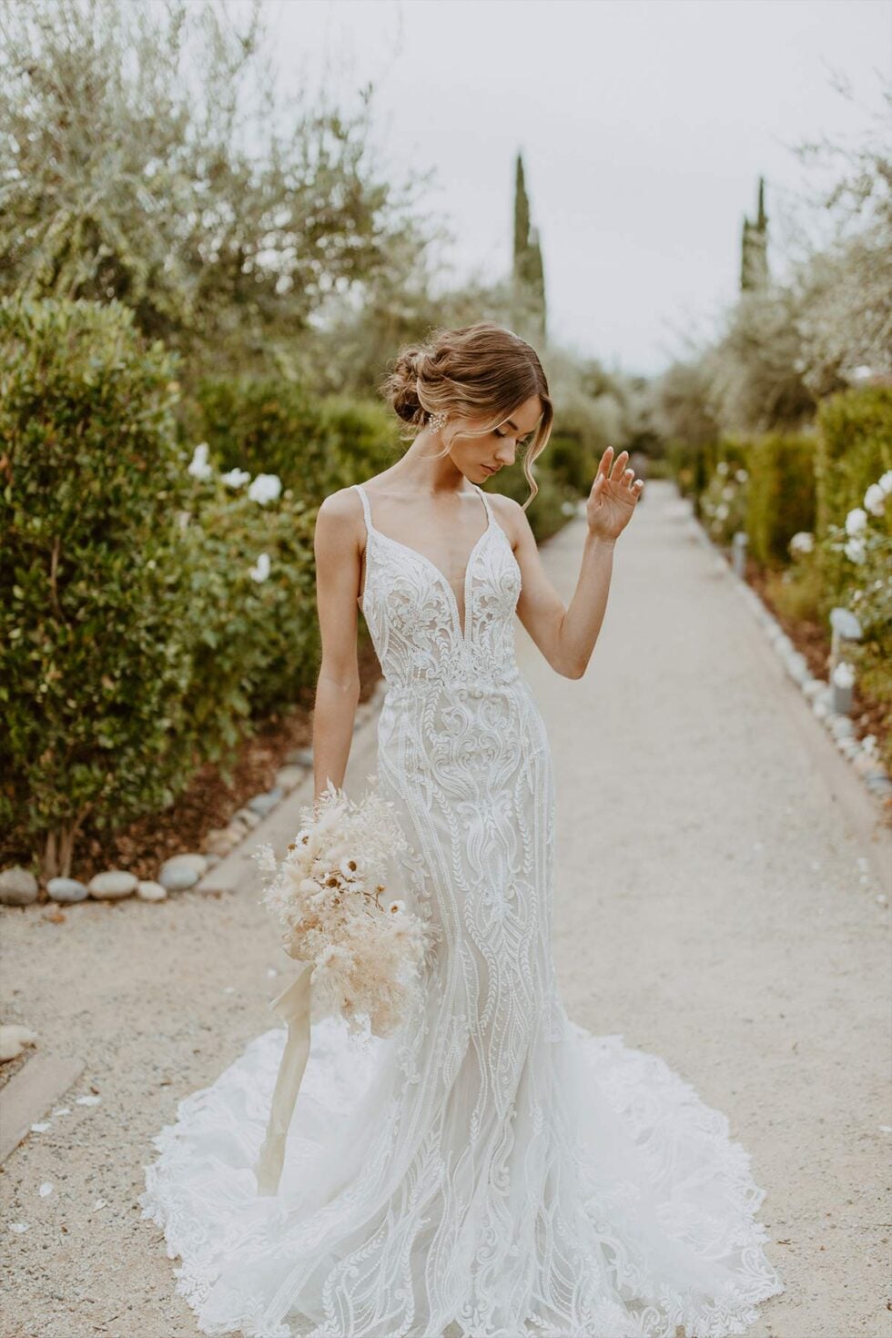 Lace Fit And Flare Wedding Dress With Plunging V-neckline