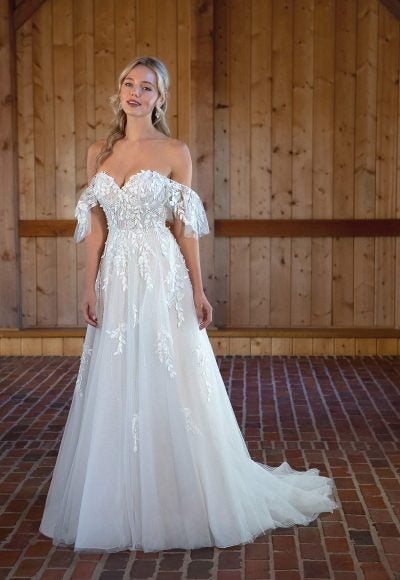 Off The Shoulder A-line Wedding Dress With Sweetheart Neckline by Essense of Australia