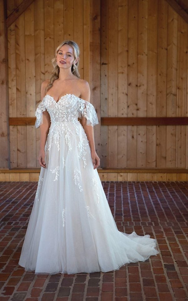 Off The Shoulder A-line Wedding Dress With Sweetheart Neckline by Essense of Australia - Image 1
